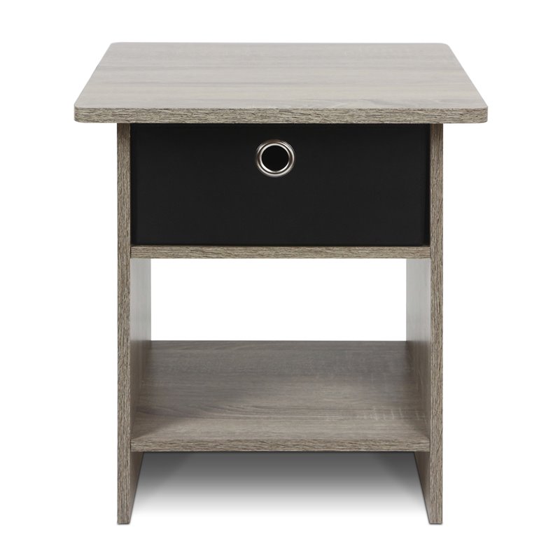 Furinno DARIO Wood End Table with Storage Shelf  in Oak Gray(Set of 2)