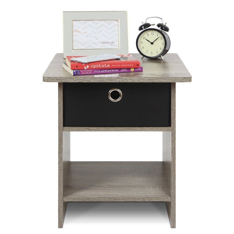 Furinno DARIO Wood End Table with Storage Shelf  in Oak Gray(Set of 2)