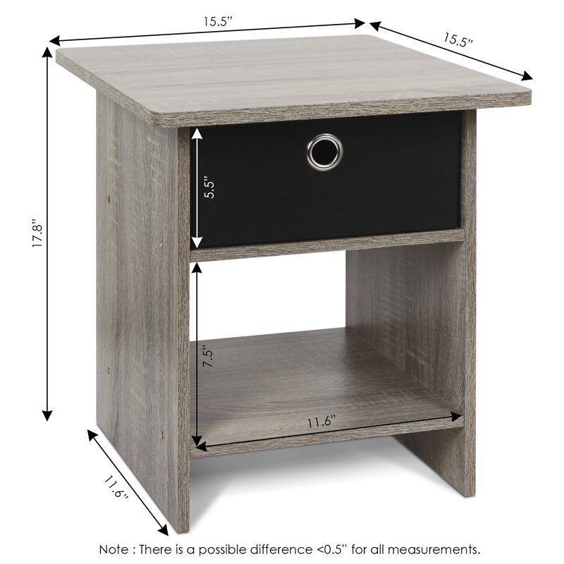 Furinno DARIO Wood End Table with Storage Shelf  in Oak Gray(Set of 2)