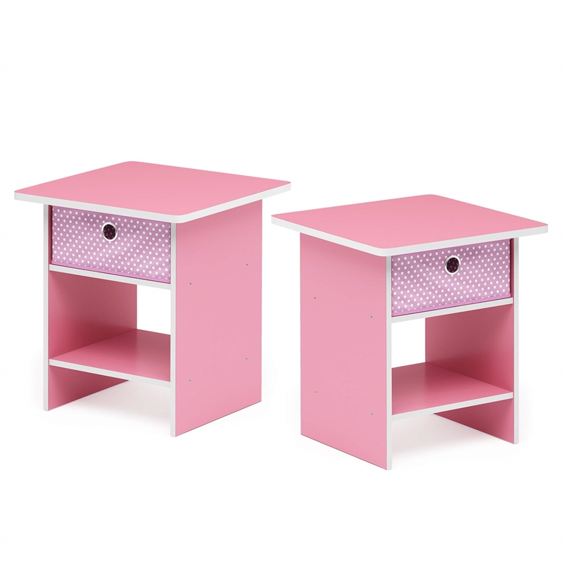 Furinno Dario Wood End Table with Storage Shelf in Light Pink (Set of 2)