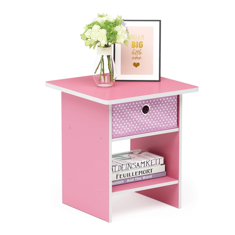 Furinno Dario Wood End Table with Storage Shelf in Light Pink (Set of 2)