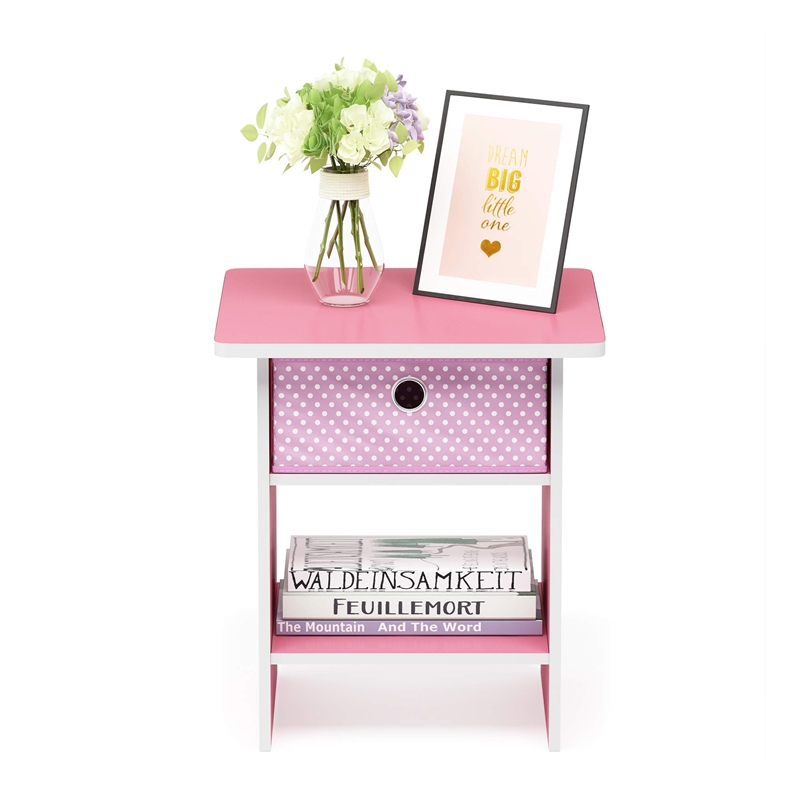 Furinno Dario Wood End Table with Storage Shelf in Light Pink (Set of 2)