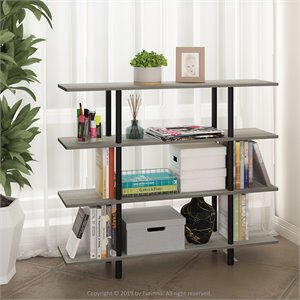 Furinno TURN-N-TUBE Engineered Wood 4-Tier Wide Display Shelf in French Oak Gray