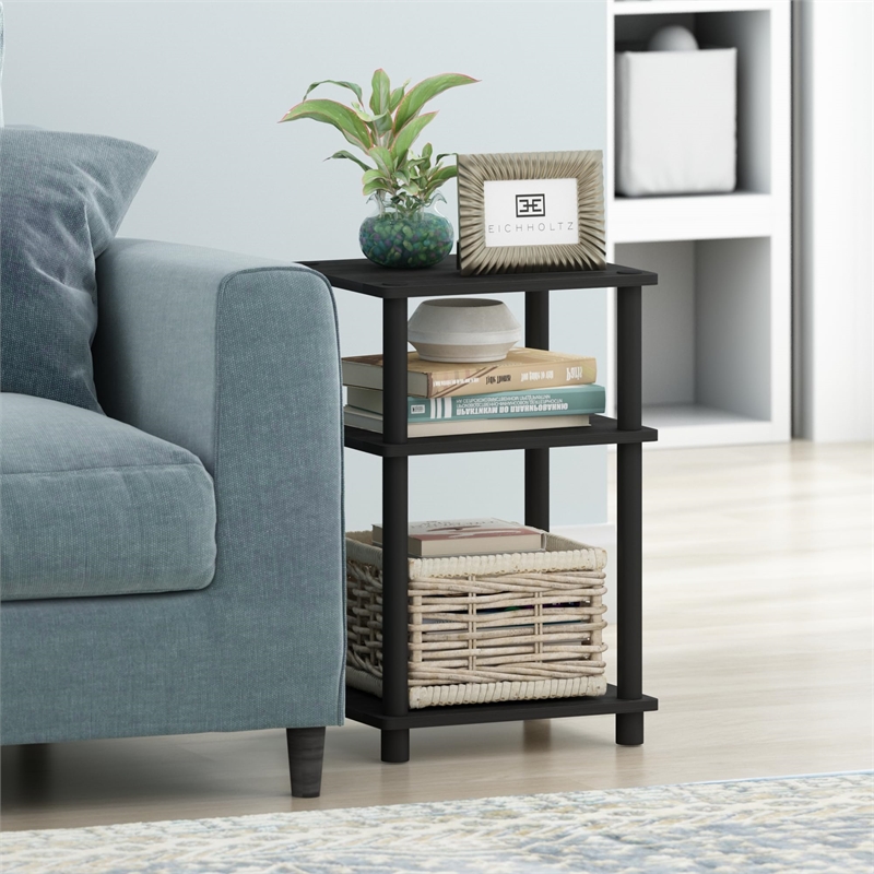 Furinno JUST Turn-N-Tube Wood 3-Tier End Table in Black (Set of 2)