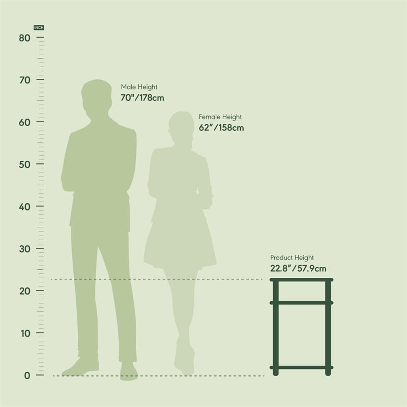 Furinno JUST Turn-N-Tube Wood 3-Tier End Table in Black (Set of 2)