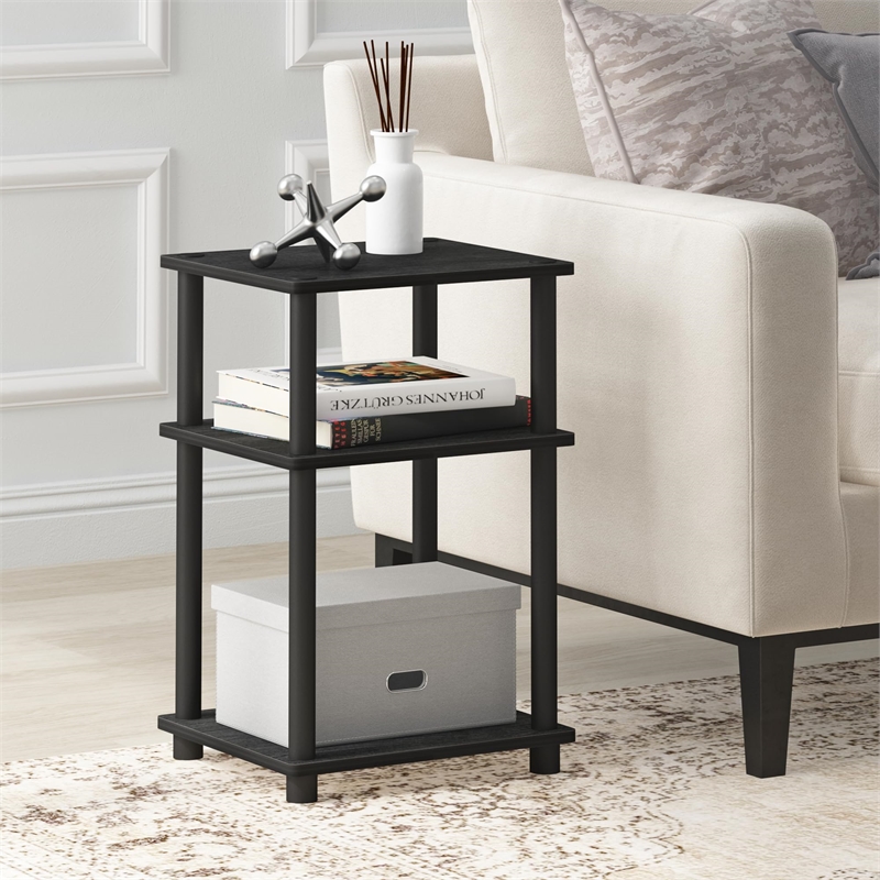 Furinno JUST Turn-N-Tube Wood 3-Tier End Table in Black (Set of 2)