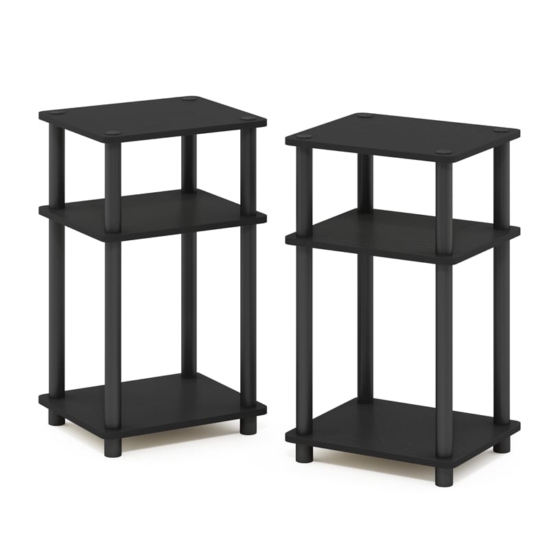 Furinno JUST Turn-N-Tube Wood 3-Tier End Table in Black (Set of 2)