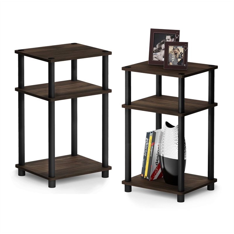 Furinno JUST Turn-N-Tube Wood 3-Tier End Table in Columbia Walnut (Set of 2)