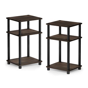 Furinno Just Turn-N-Tube Wood 3-Tier End Table in Columbia Walnut (Set of 2)