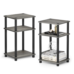 Furinno JUST Turn-N-Tube Wood 3-Tier End Table in French Oak Gray (Set of 2)