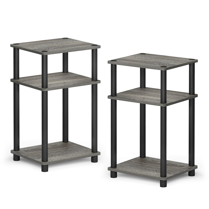 Furinno JUST Turn-N-Tube Wood 3-Tier End Table in French Oak Gray (Set of 2)