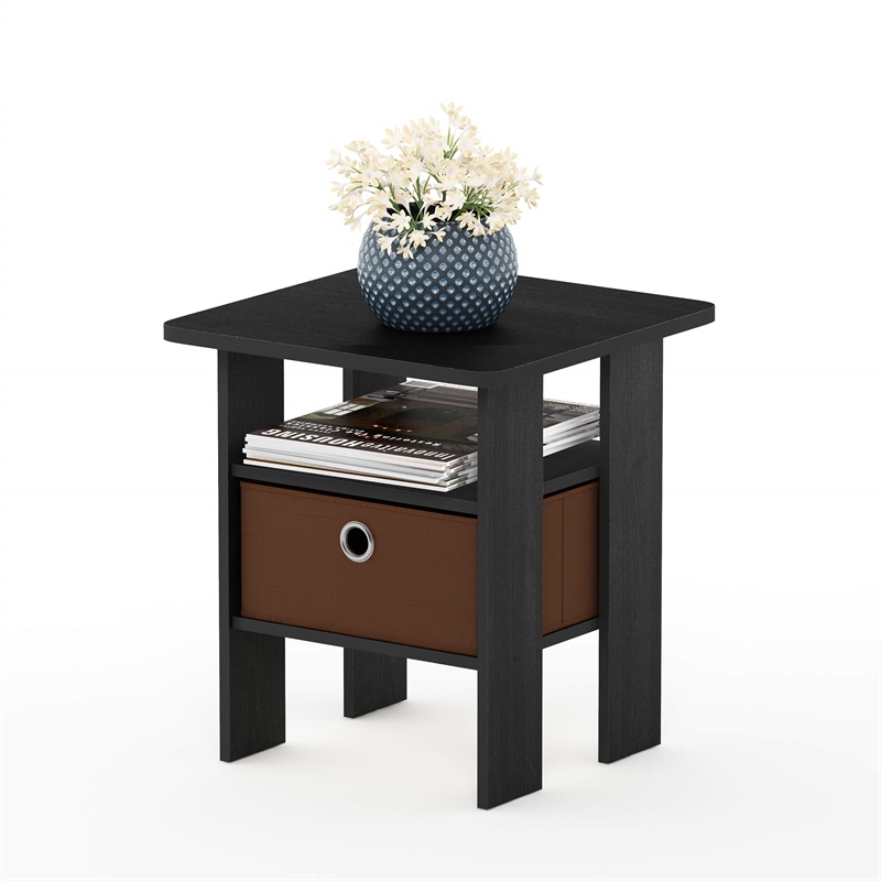 Furinno ANDREY Engineered Wood End Table with Bin Drawer in Brown (Set of 2)