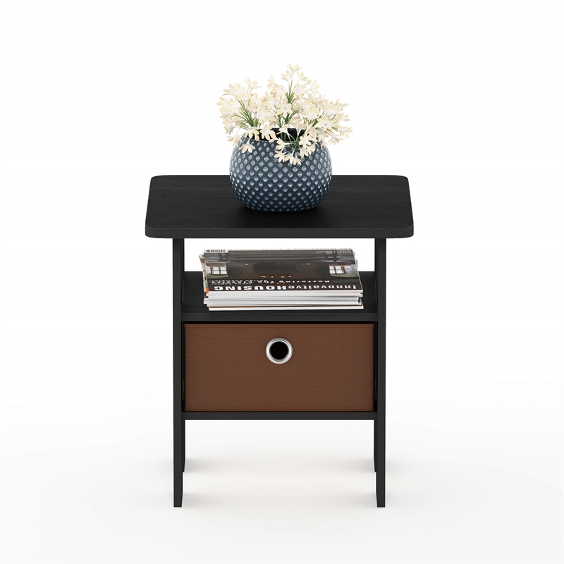 Furinno ANDREY Engineered Wood End Table with Bin Drawer in Brown (Set of 2)