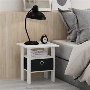 Furinno ANDREY Engineered Wood End Table with Bin Drawer in White (Set of 2)