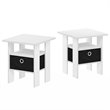 Furinno ANDREY Engineered Wood End Table with Bin Drawer in White (Set of 2)