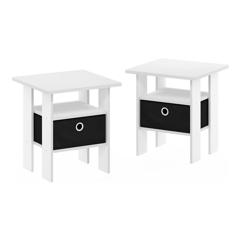 Furinno ANDREY Engineered Wood End Table with Bin Drawer in White (Set of 2)
