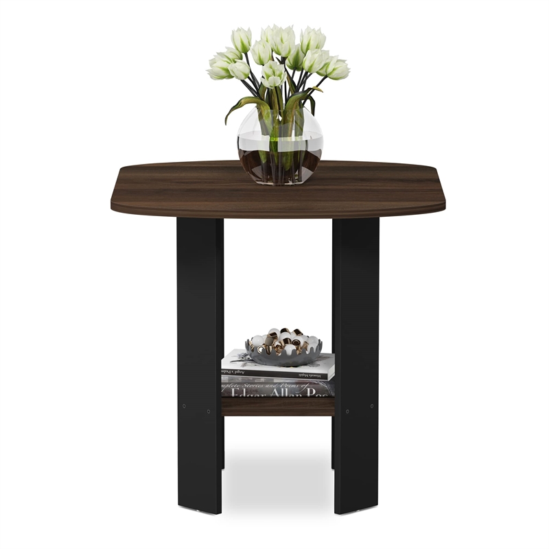 Furinno Engineered Wood End Table in Columbia Walnut/Black (Set of 2)