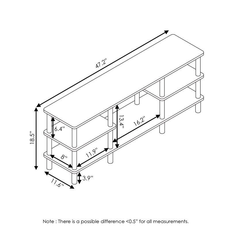 Furinno TURN-N-TUBE Wood 3-Tier Wide Shelf TV Stand for TV up to 47