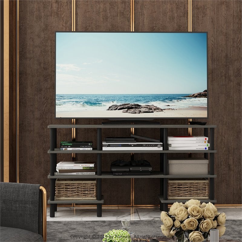 Furinno TURN-N-TUBE Wood 4-Tier Wide Shelf TV Stand for TV up to 47