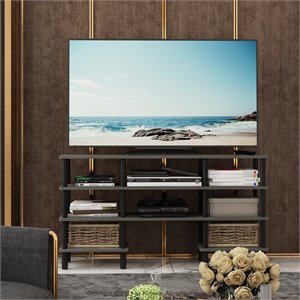Furinno TURN-N-TUBE Wood 4-Tier Wide Shelf TV Stand for TV up to 47&quot in Oak Gray