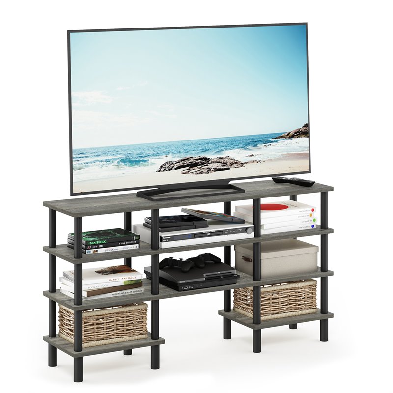 Furinno TURN-N-TUBE Wood 4-Tier Wide Shelf TV Stand for TV up to 47