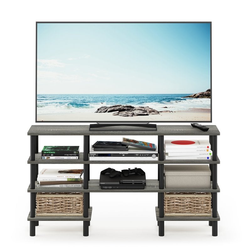Furinno TURN-N-TUBE Wood 4-Tier Wide Shelf TV Stand for TV up to 47