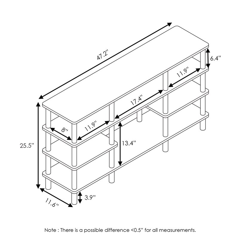 Furinno TURN-N-TUBE Wood 4-Tier Wide Shelf TV Stand for TV up to 47