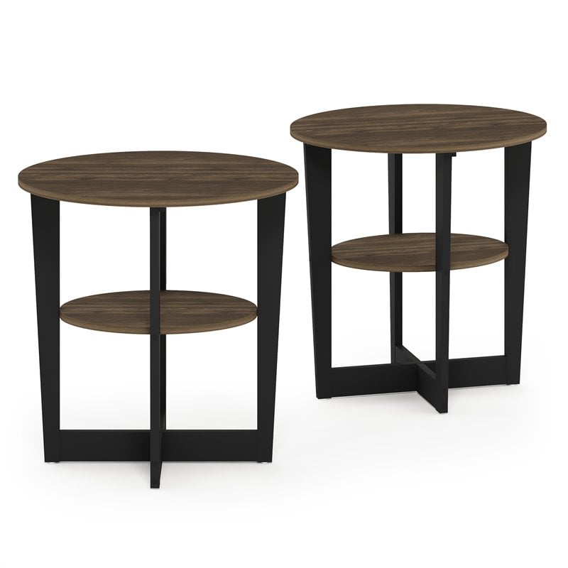 Furinno JAYA Engineered Wood Oval End Table in Columbia Walnut/Black (Set of 2)
