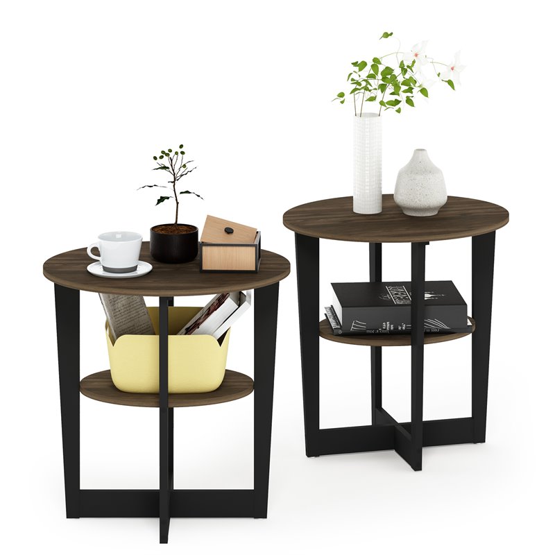 Furinno JAYA Engineered Wood Oval End Table in Columbia Walnut/Black (Set of 2)