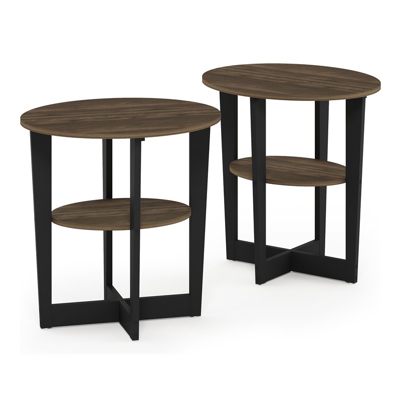 Furinno JAYA Engineered Wood Oval End Table in Columbia Walnut/Black (Set of 2)