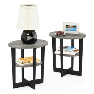 Furinno JAYA Engineered Wood Oval End Table in French Oak Gray/Black (Set of 2)