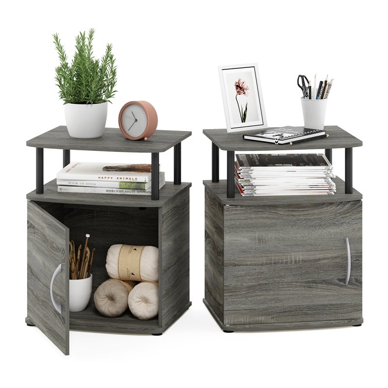 Furinno JAYA Engineered Wood End Table in French Oak Gray/Black (Set of 2)