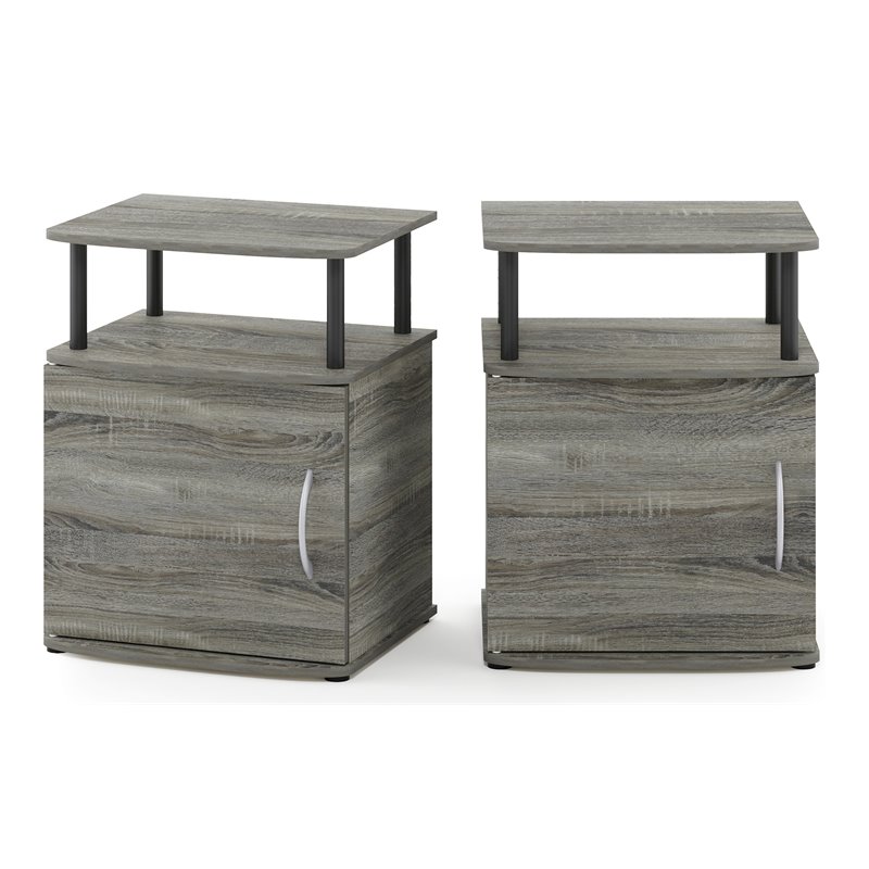 Furinno JAYA Engineered Wood End Table in French Oak Gray/Black (Set of 2)