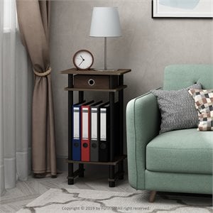 Furinno TURN-N-TUBE Engineered Wood End Table with Bin in Walnut (Set of 2)