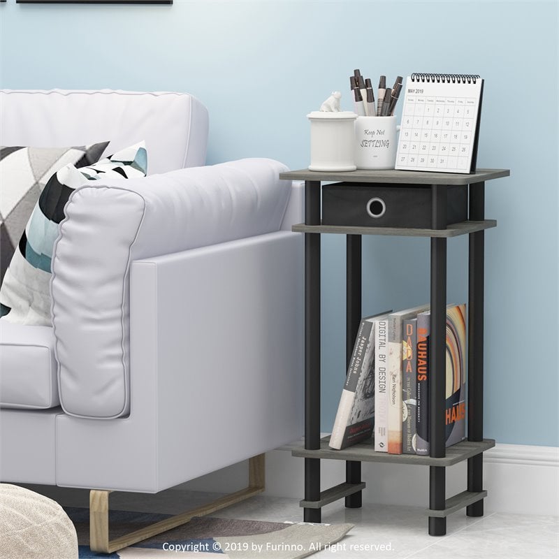 Furinno TURN-N-TUBE Engineered Wood End Table with Bin in Oak Gray (Set of 2)
