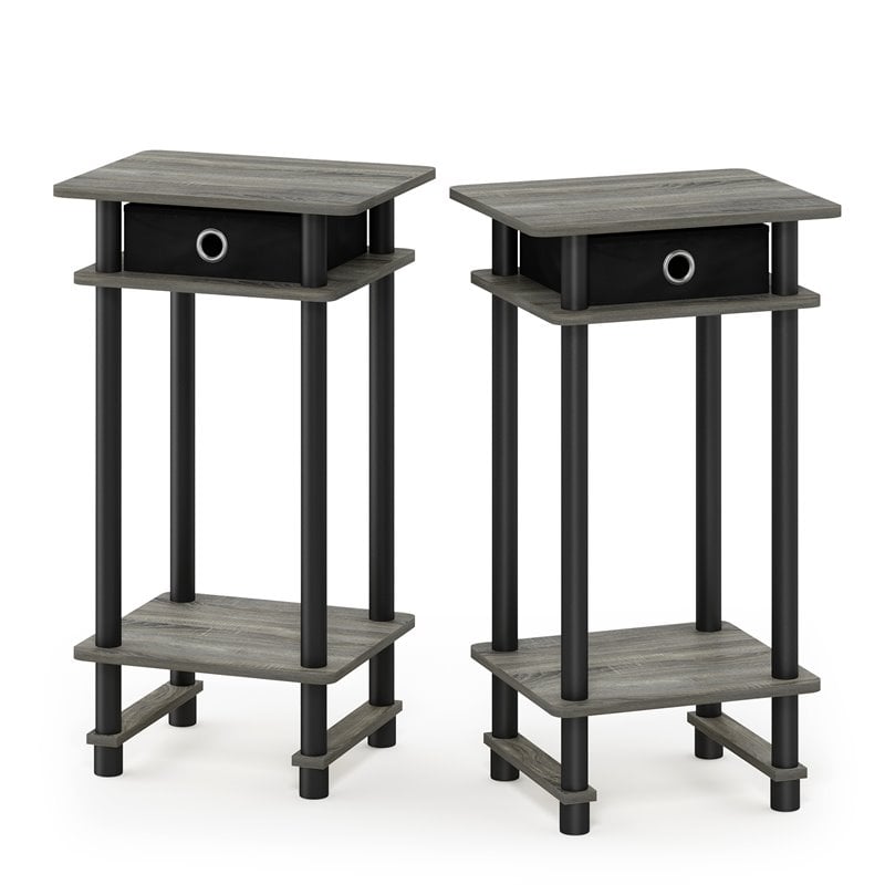 Furinno TURN-N-TUBE Engineered Wood End Table with Bin in Oak Gray (Set of 2)