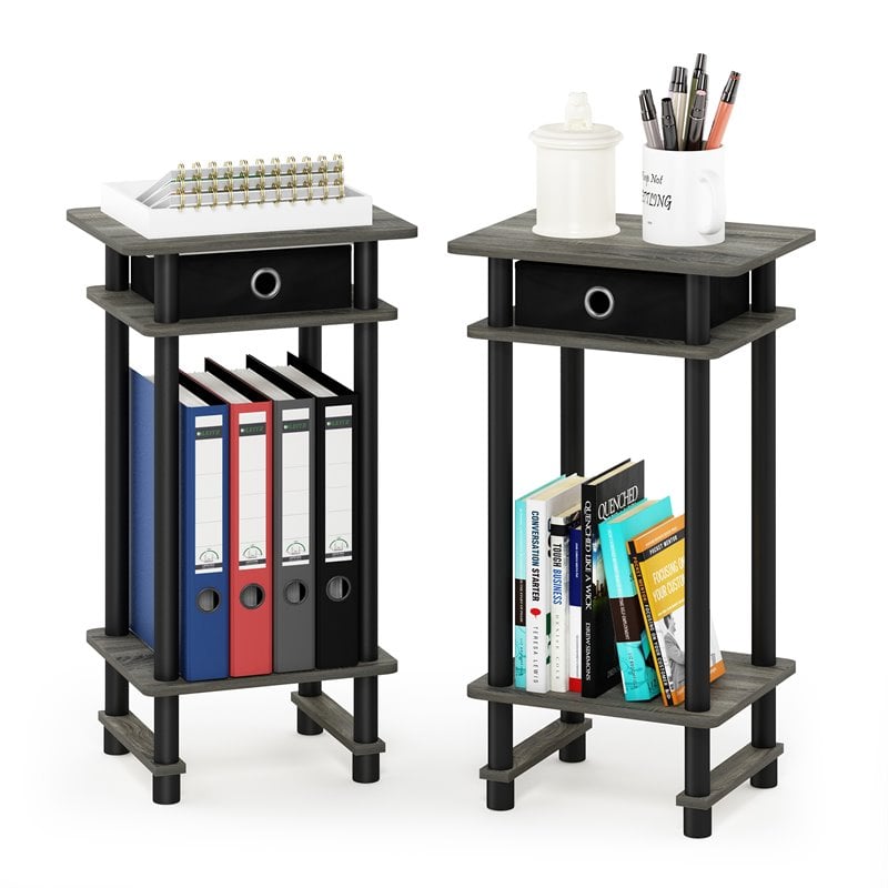 Furinno TURN-N-TUBE Engineered Wood End Table with Bin in Oak Gray (Set of 2)