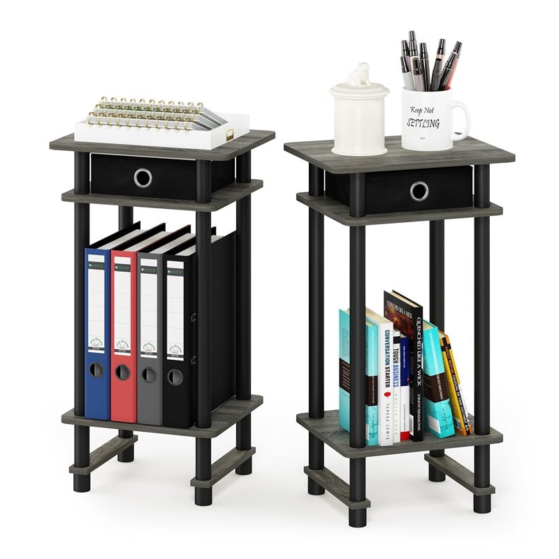 Furinno TURN-N-TUBE Engineered Wood End Table with Bin in Oak Gray (Set of 2)