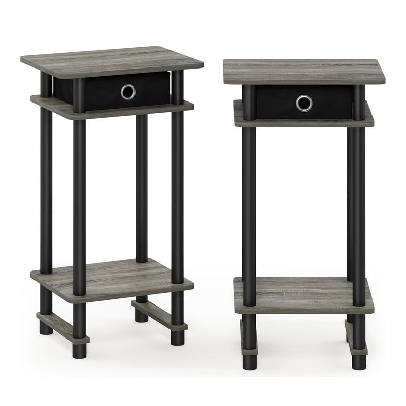 Furinno TURN-N-TUBE Engineered Wood End Table with Bin in Oak Gray (Set of 2)