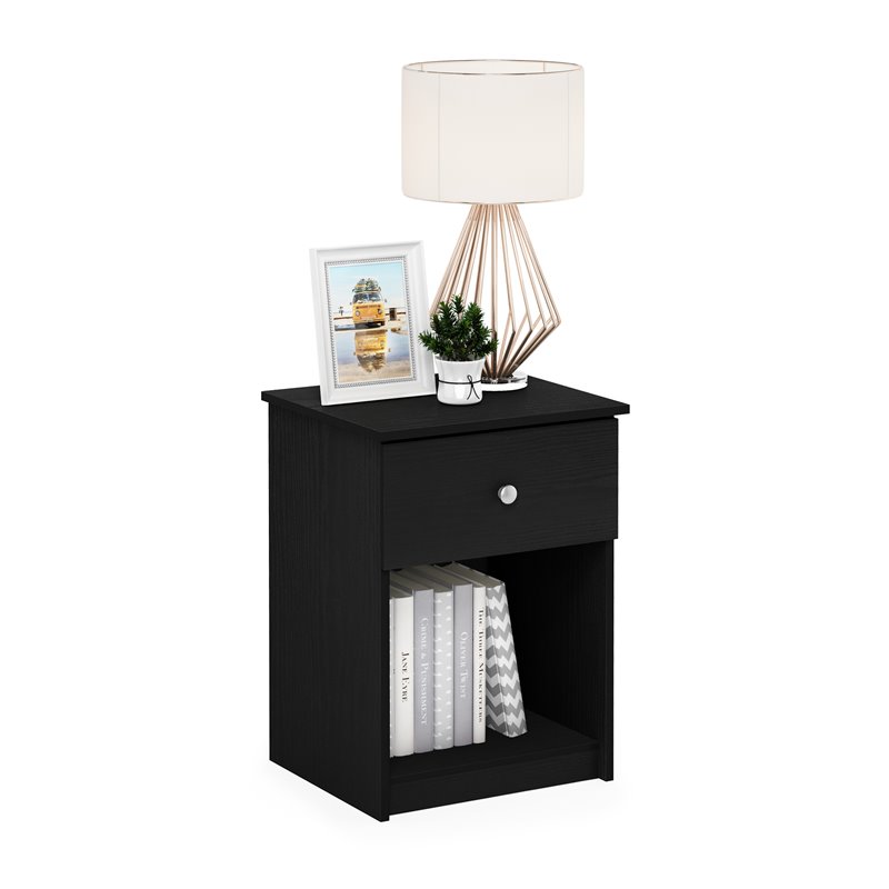 Furinno Lucca Engineered Wood Nightstand with One Drawer in Black Oak (Set of 2)