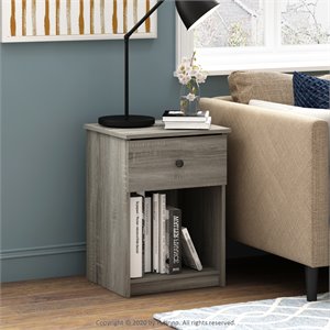 Furinno Lucca Engineered Wood Nightstand with One Drawer in Oak Gray (Set of 2)