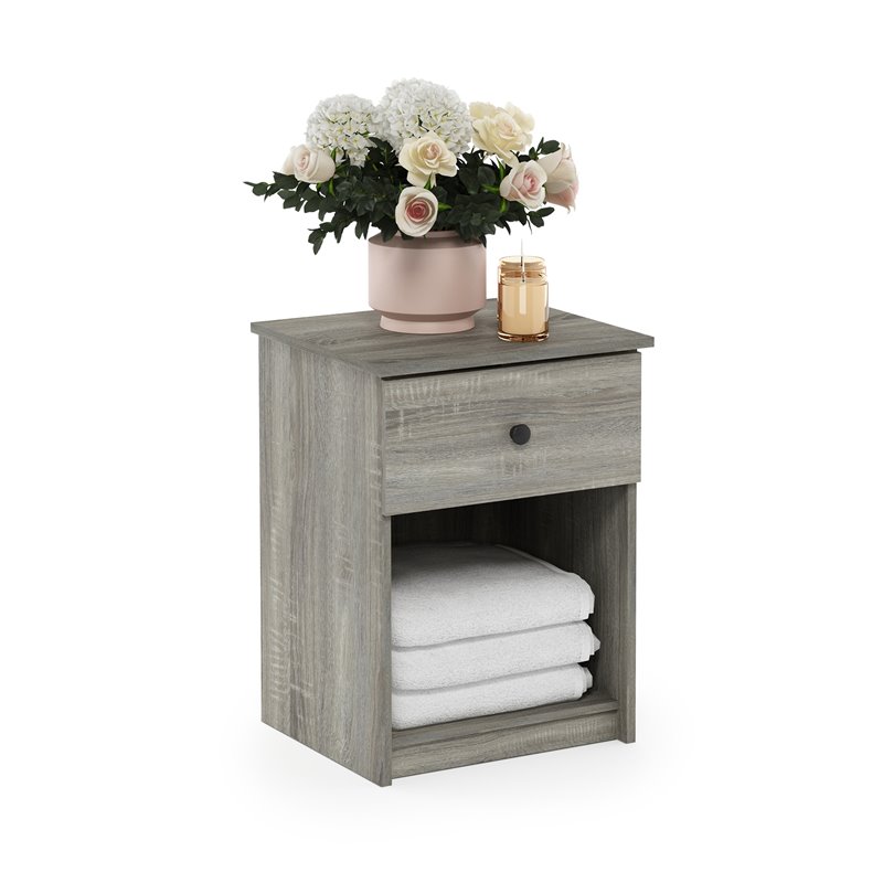 Furinno Lucca Engineered Wood Nightstand with One Drawer in Oak Gray (Set of 2)
