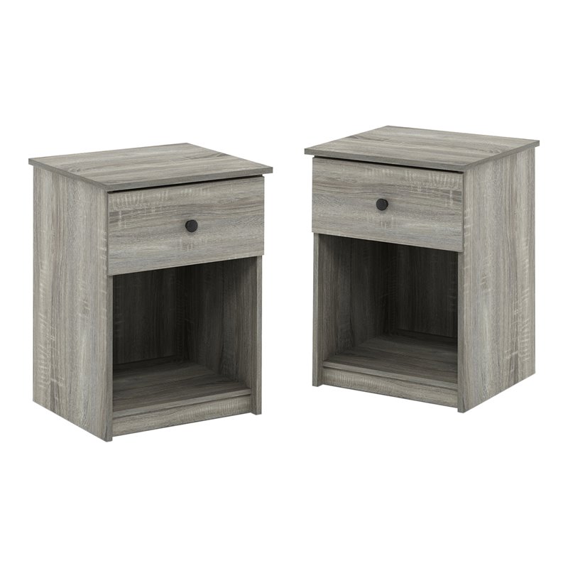Furinno Lucca Engineered Wood Nightstand with One Drawer in Oak Gray (Set of 2)