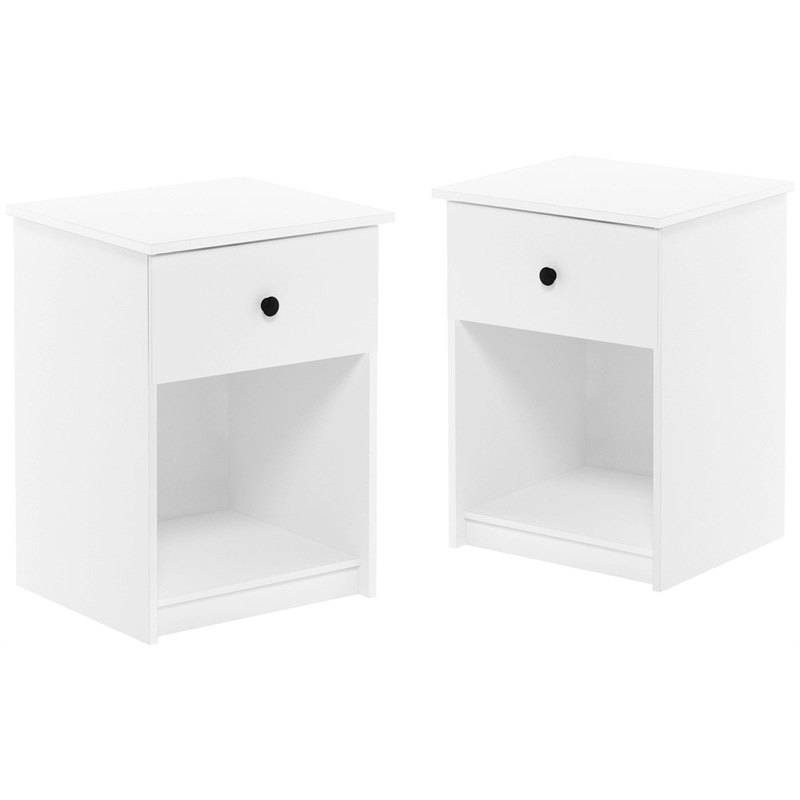 Furinno Lucca Engineered Wood Nightstand with One Drawer in White (Set of 2)