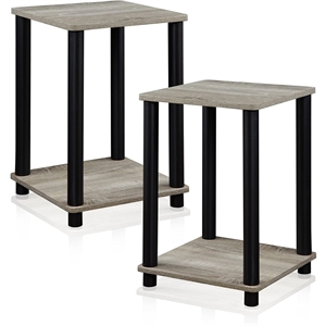 Furinno TURN-N-TUBE Engineered Wood End Table in Oak Gray/Black (Set of 2)