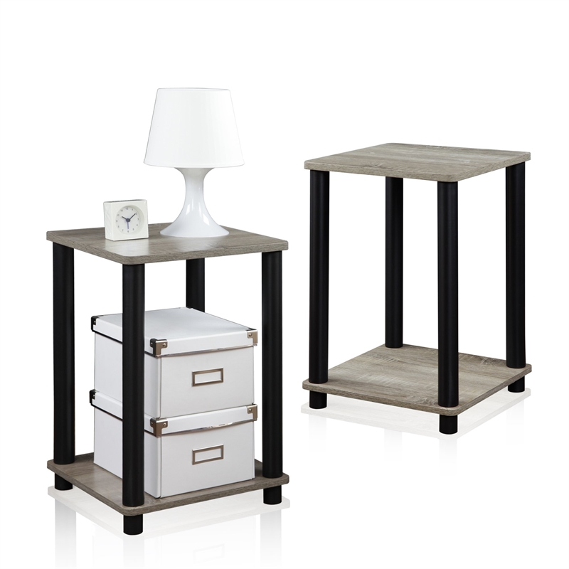 Furinno TURN-N-TUBE Engineered Wood End Table in Oak Gray/Black (Set of 2)