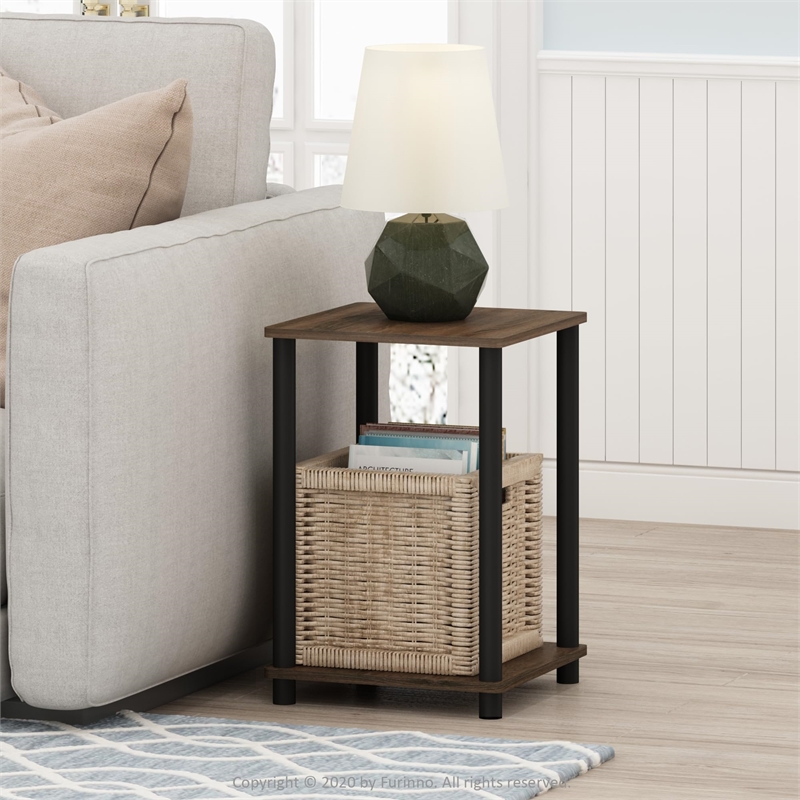 Furinno TURN-N-TUBE Engineered Wood End Table in Walnut/Brown (Set of 2)