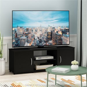 Furinno Montale Wood TV Stand with Doors for TV up to 65&quot in Black Oak