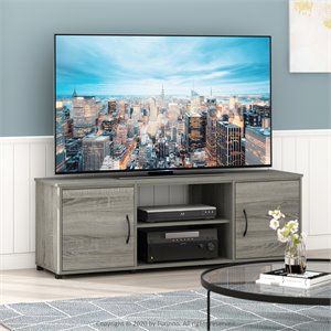 Furinno Montale Wood TV Stand with Doors for TV up to 65&quot in French Oak Gray