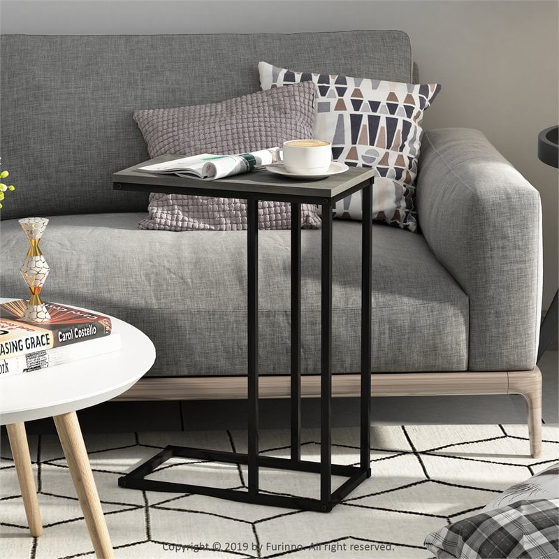 Furinno CAMNUS Engineered Wood Living Sofa Side Table in French Oak Gray